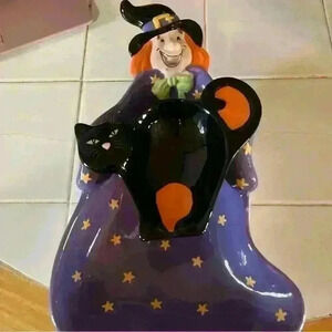 Black and Purple Ceramic Halloween Witch Candy Dish